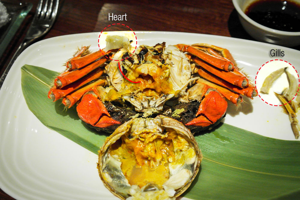 how to eat hairy crab heart gill