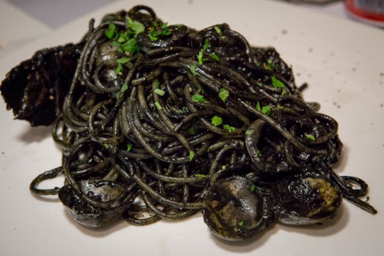 Spaghetti Della Pescatrice squid ink pasta brava