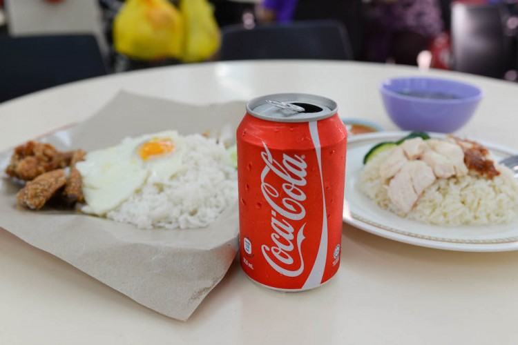 Coke and 2 hawker foods