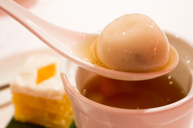 Shang Palace- ginger tea and rice ball 