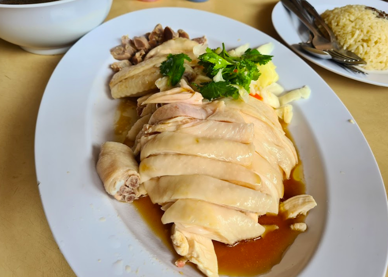 A plate of white chicken from Ah Boy Chicken Rice