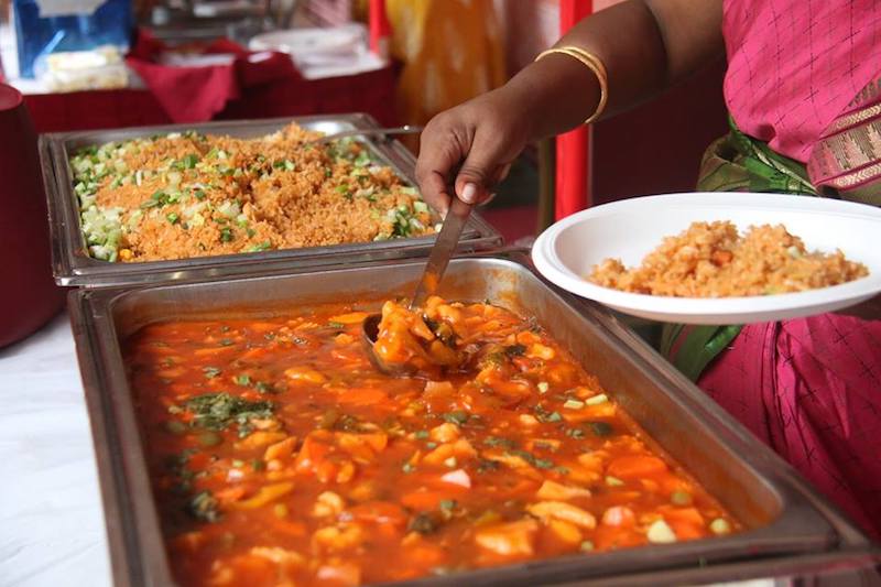 A buffet of indian food served at Annalakshmi