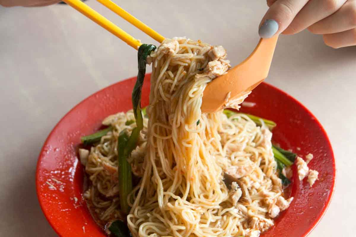 dover road noodles - shredded chicken noods closeup
