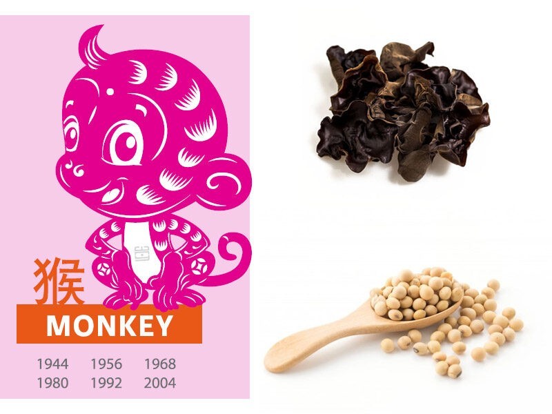 Picture of monkey zodiac, black fungus and soya bean