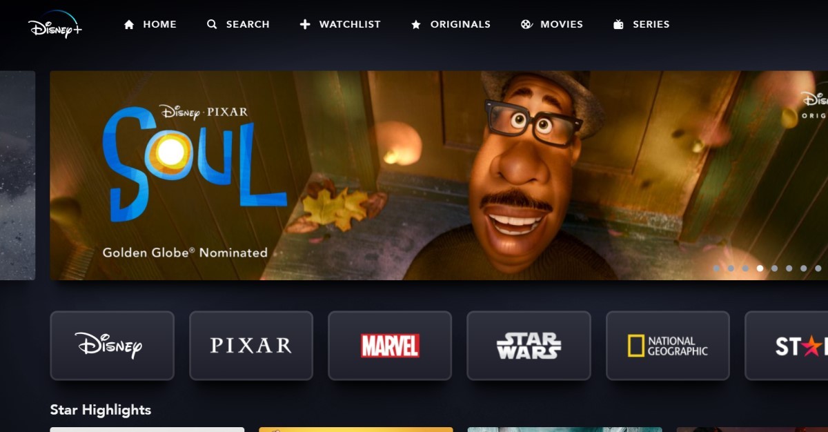A screen shot from the Disney+ Singapore catalog