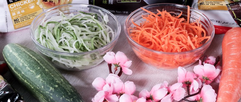 Picture of shredded cucumber and carrots