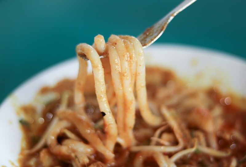 Close up of laksa noodles