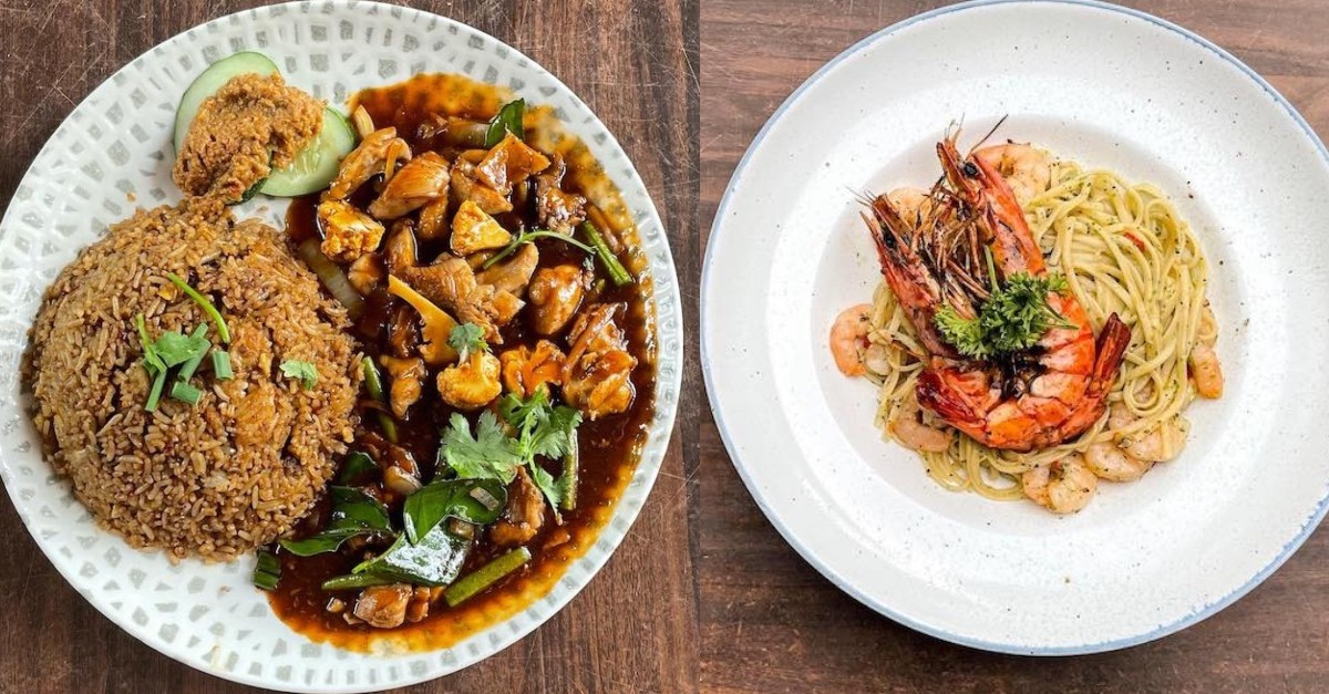 A collage of Nasi Goreng Paprik and Prawn Pasta