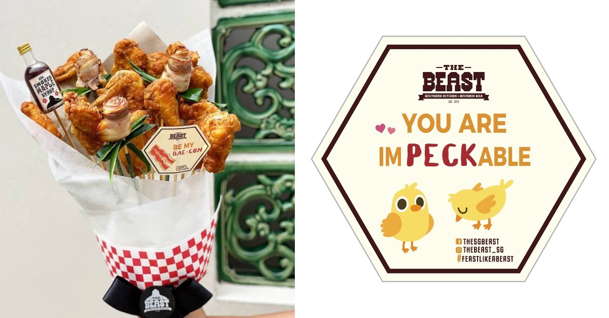 Collage of chicken bouquet and a gift tag