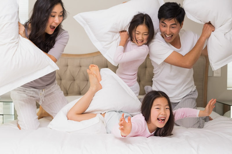 Family pillow fight Marriott Tang Plaza