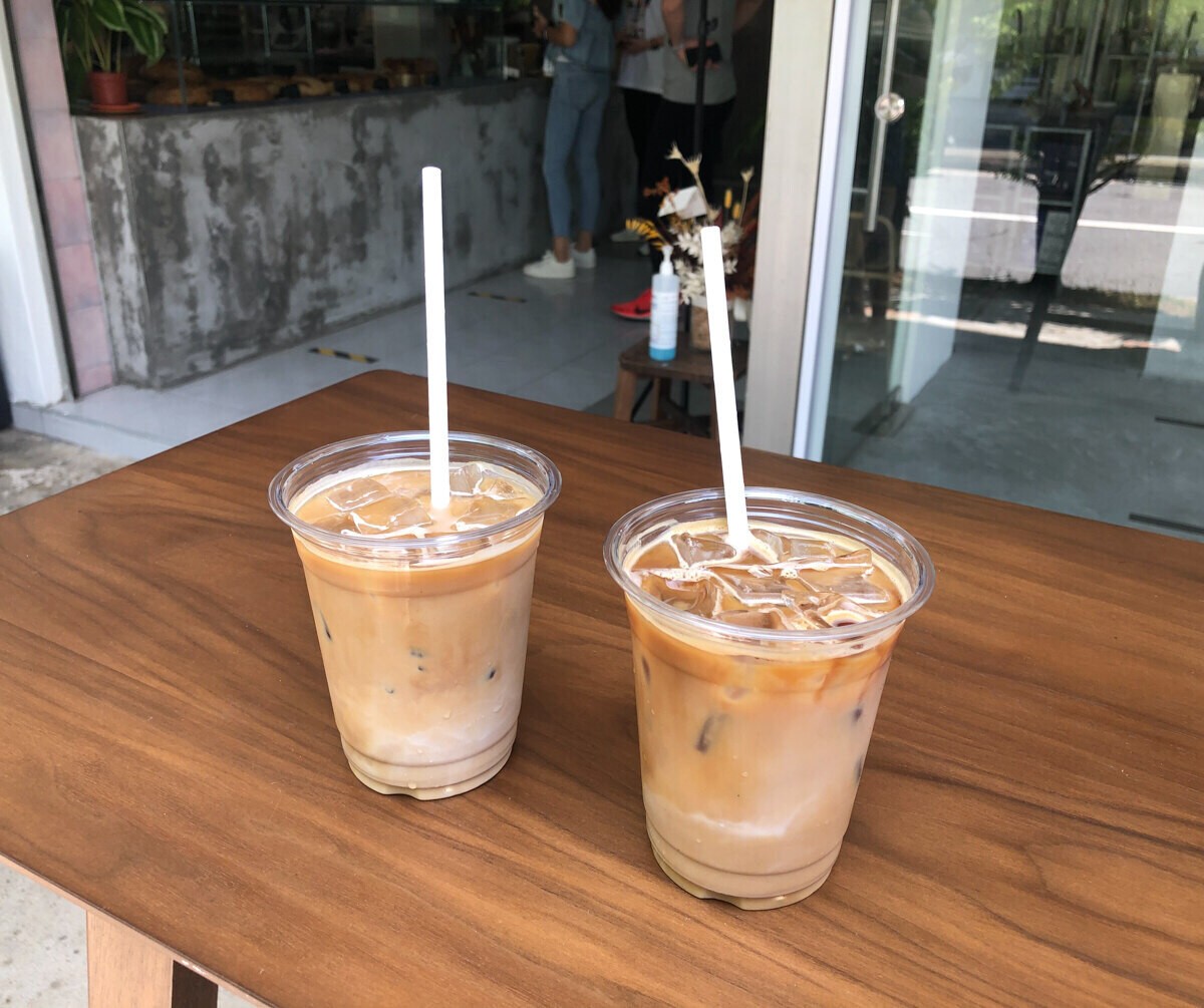 Iced white on the left, iced oat latte on the right