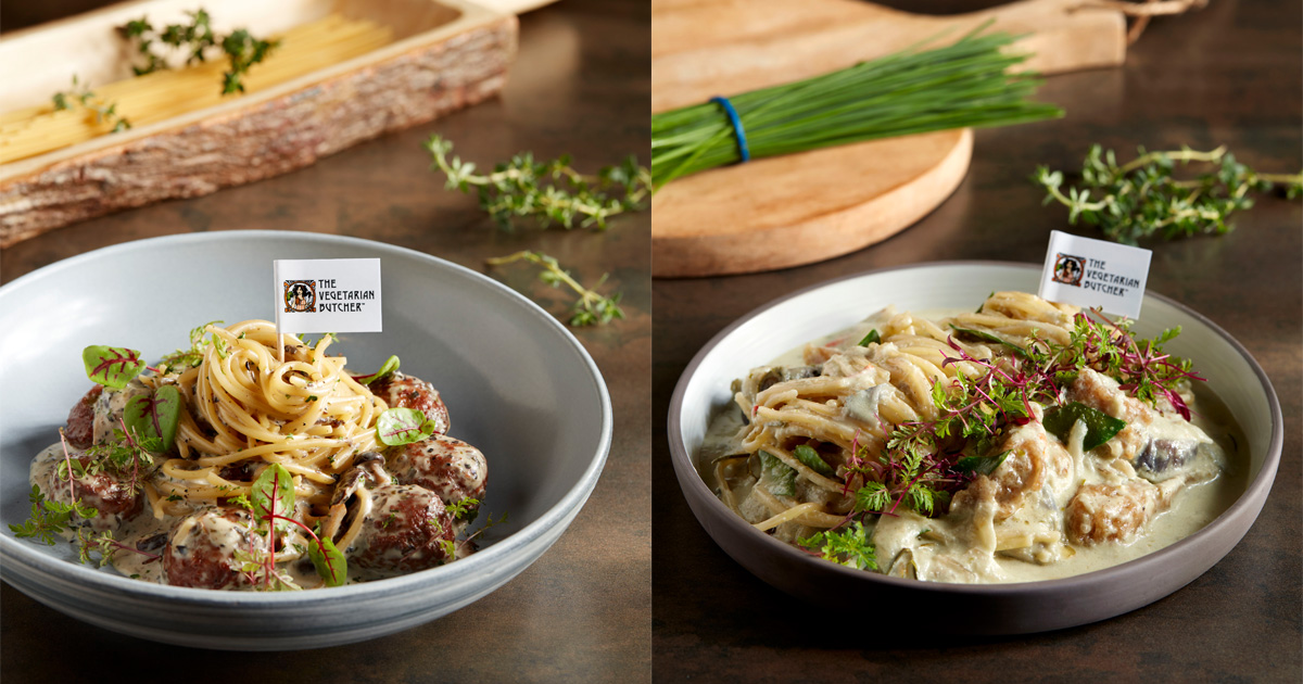 Collage of "Meatballs" truffle pasta & Green Curry "Chicken" Pasta