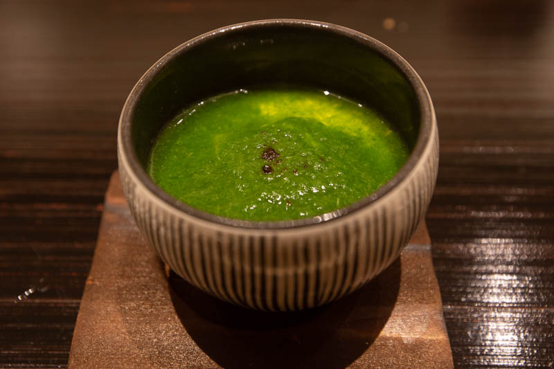 Chawanmushi topped with spring vegetable puree 