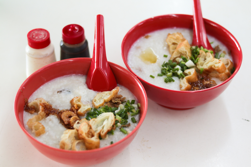 Two bowls of porridges from Johor Road Boon Kee Pork Porridge
