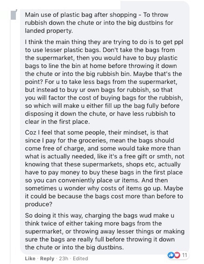 Opinion on charging for plastic bags