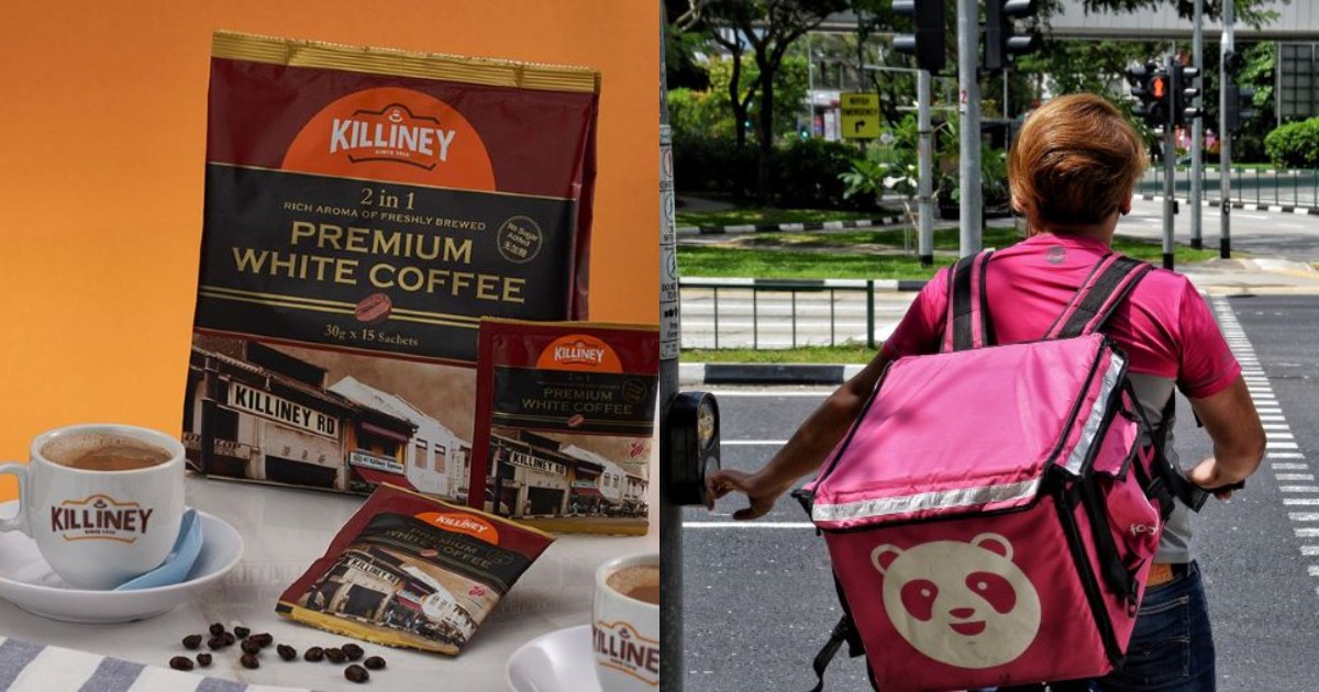 Collage of Killiney products and back of food delivery rider