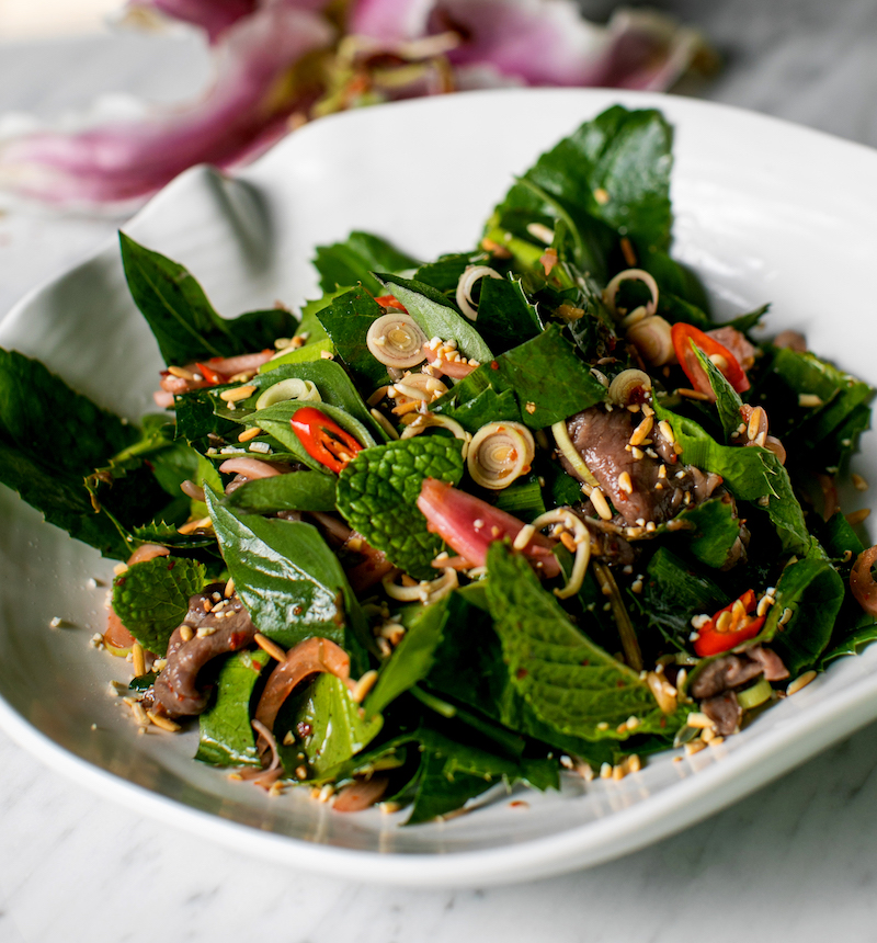 A plate of The Cambodian Beef Salad from Coriander Leaf
