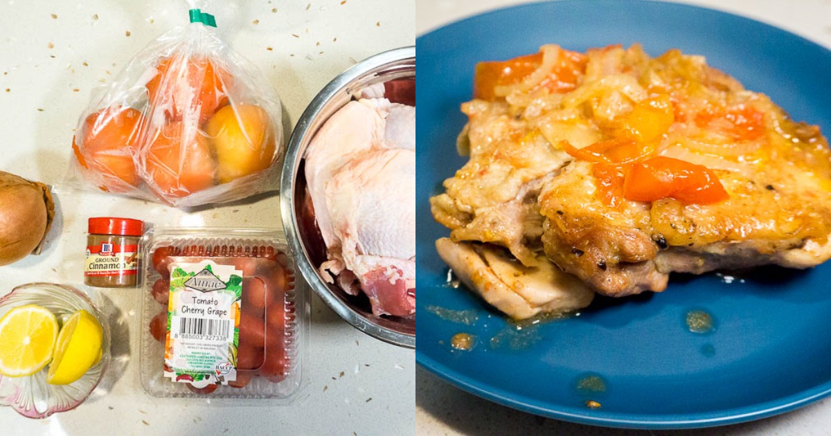 Collage of ingredients and Lemony Braised Chicken Legs