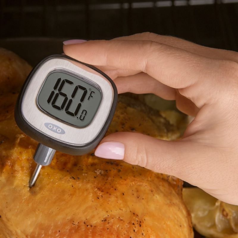 Instant-read thermometer in roast chicken