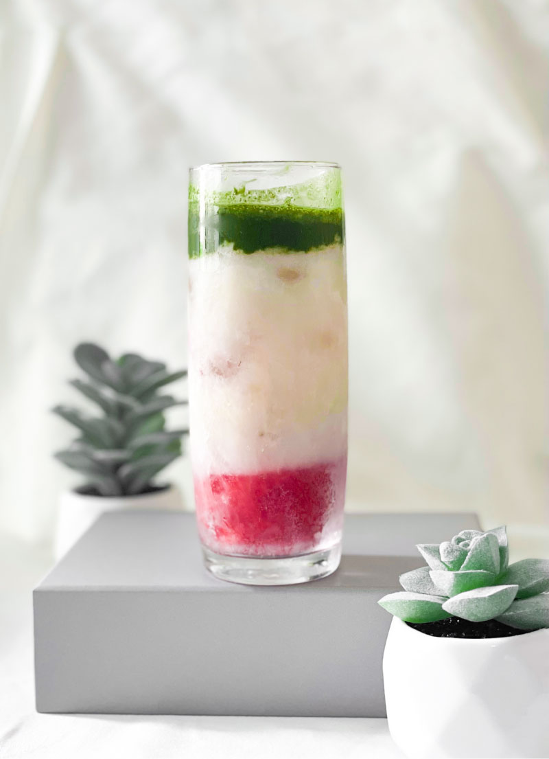 Matcha Strawberry Milk in a highball glass