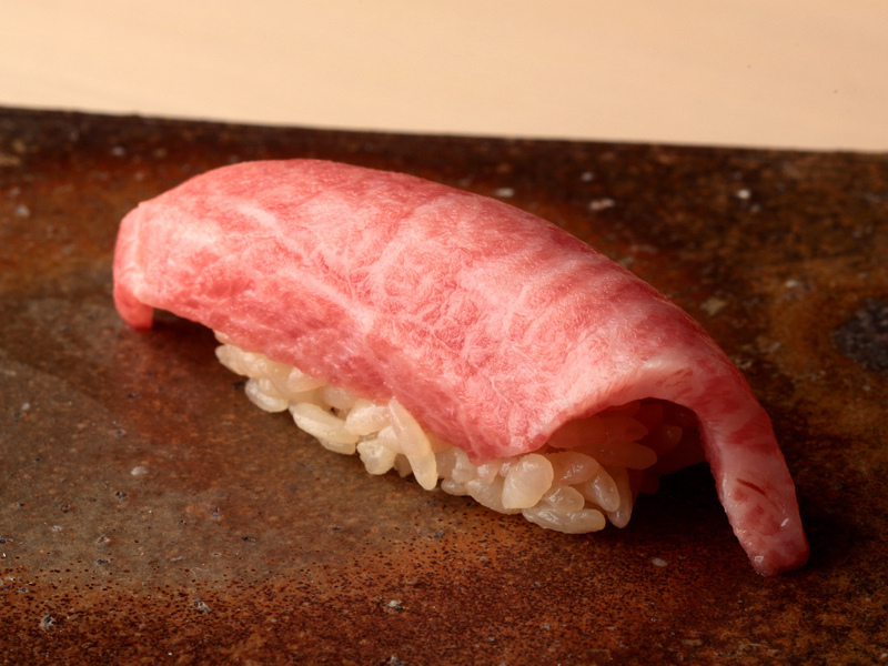 Tuna nigiri on a plate