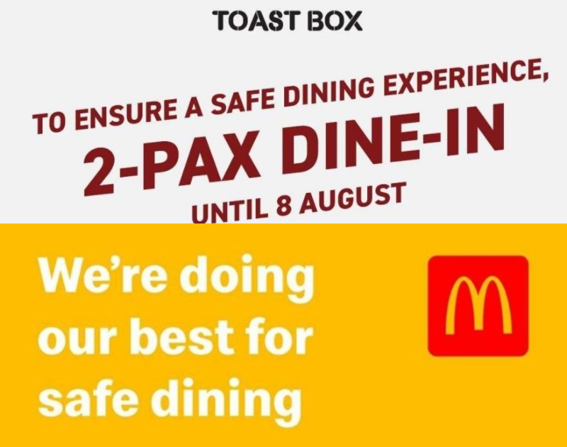 Collage of 2 pax dining-in poster from Toast Box and McDonalds