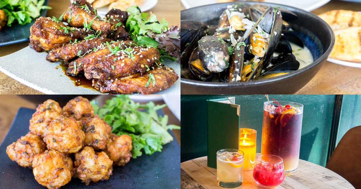 Collage of food and drinks at Cheval