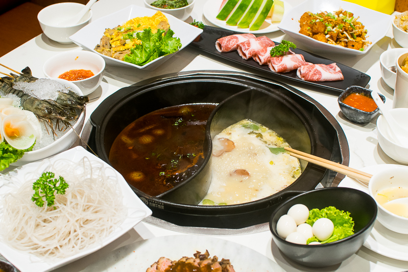 A close up of ingredients at Qi Xiang Hotpot for dining-in restrictions