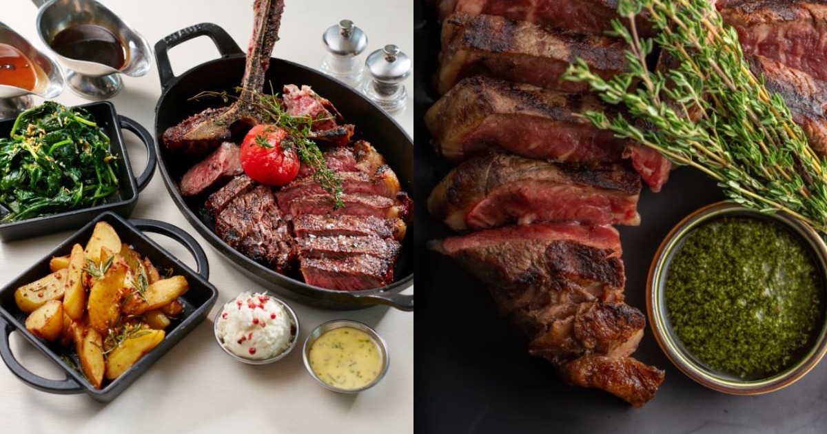 Collage of steak from Culina and steak from SKAI