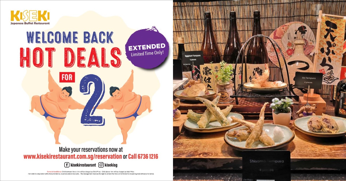 Collage of Kiseki Deals for 2 and buffet spread