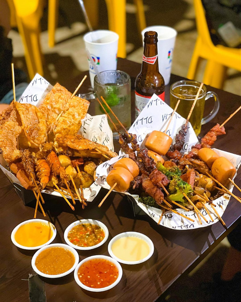 Malaysian Style Lok Lok Skewers with sauces and drinks
