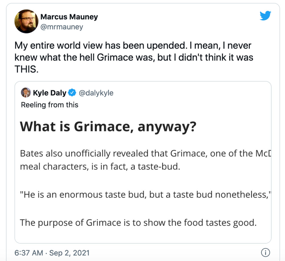 tweet about grimace's identity