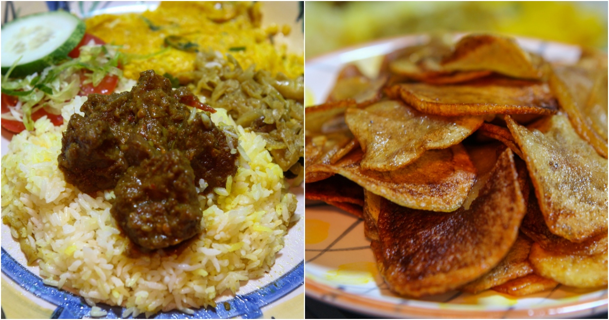 Collage Of Mutton Bhuna And Fried Potato