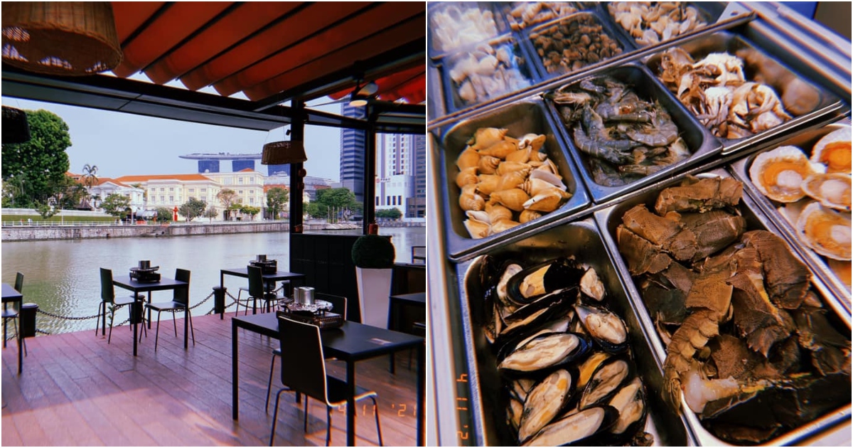 Collage Of Outdoor Area And Seafood