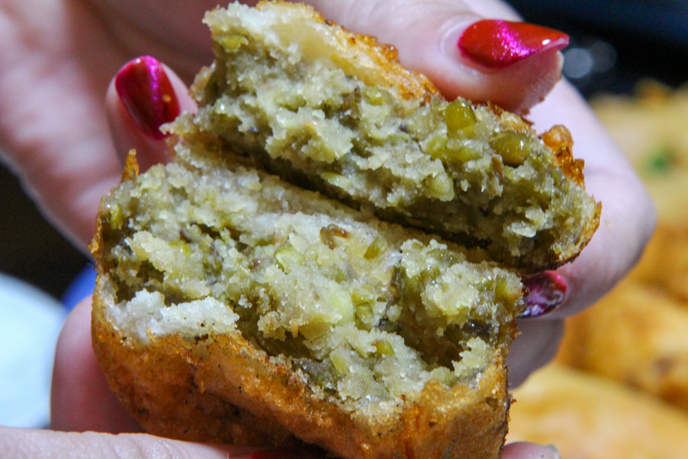 Close up of green bean cake
