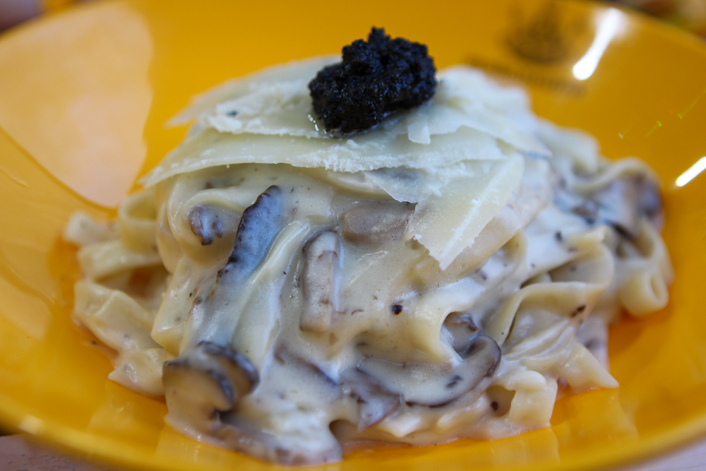 Close up of truffle cheesewheel pasta