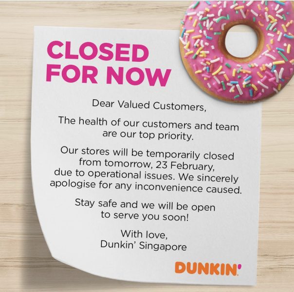 dunkin' donuts sg announcement