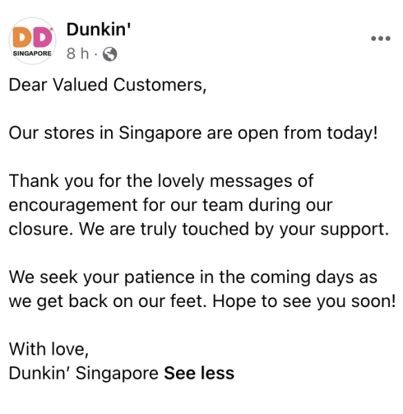 dunkin' donuts announcement