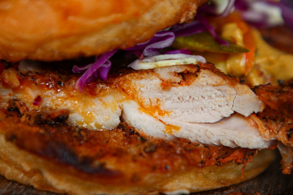 Close up of chicken burger 