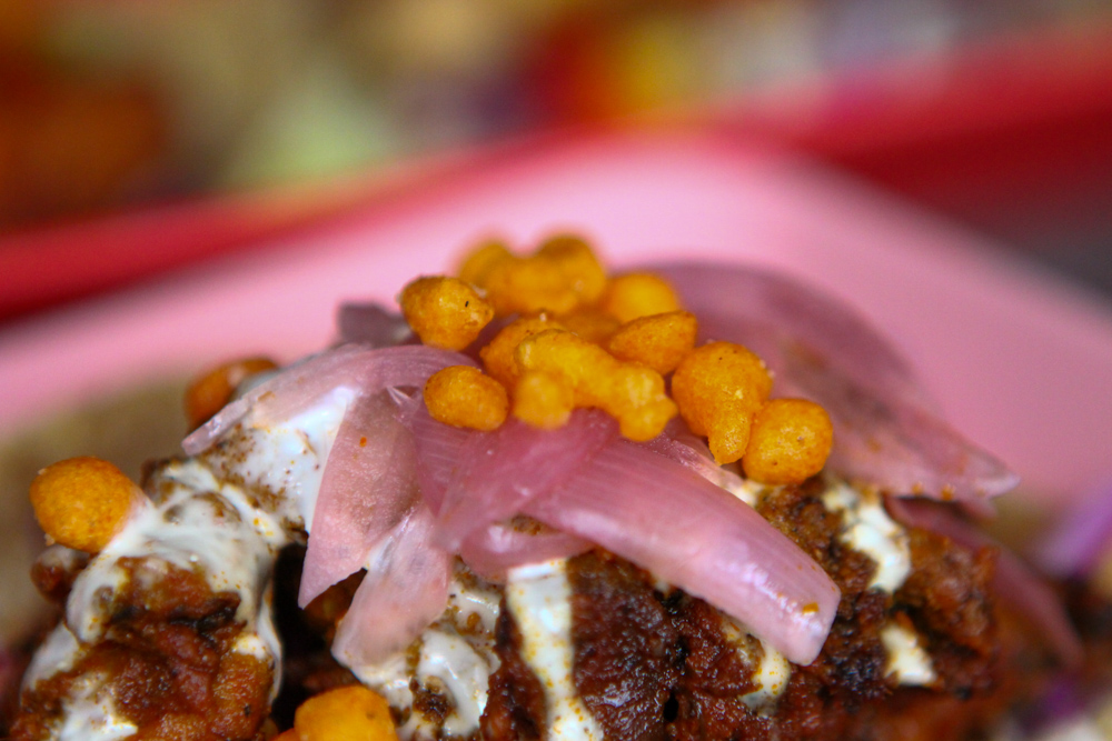 Close up of chicken tikka taco