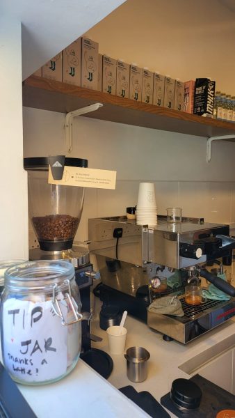 tips jar at coffee kiosk