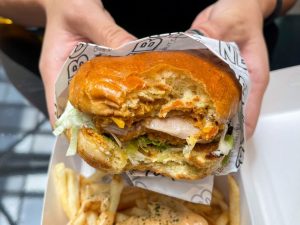 NBCB - Cross-section shot of the Spicy Chicken Cheese Burger