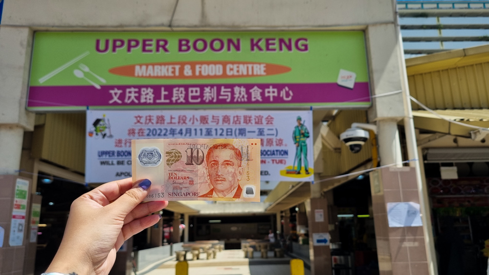 Image of S$10 note infront of boon keng market