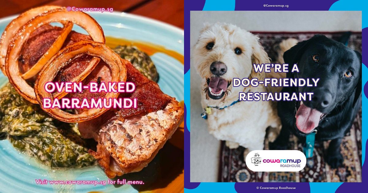 image of cowaramup's oven baked barramundi and dog-friendly status