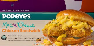 image of popeyes' mac 'n cheese chicken sandwich