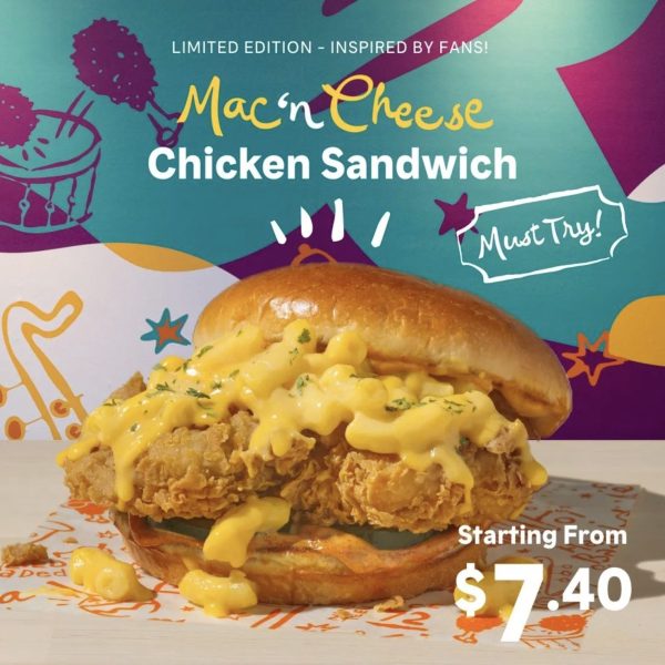 image of popeyes' mac 'n cheese chicken sandwich