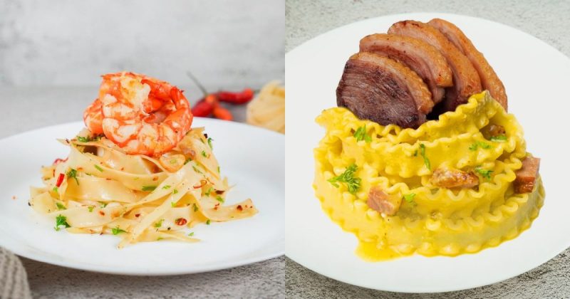 A picture of Aglio e Olio with Prawns and Carbonara with Smoked Duck
