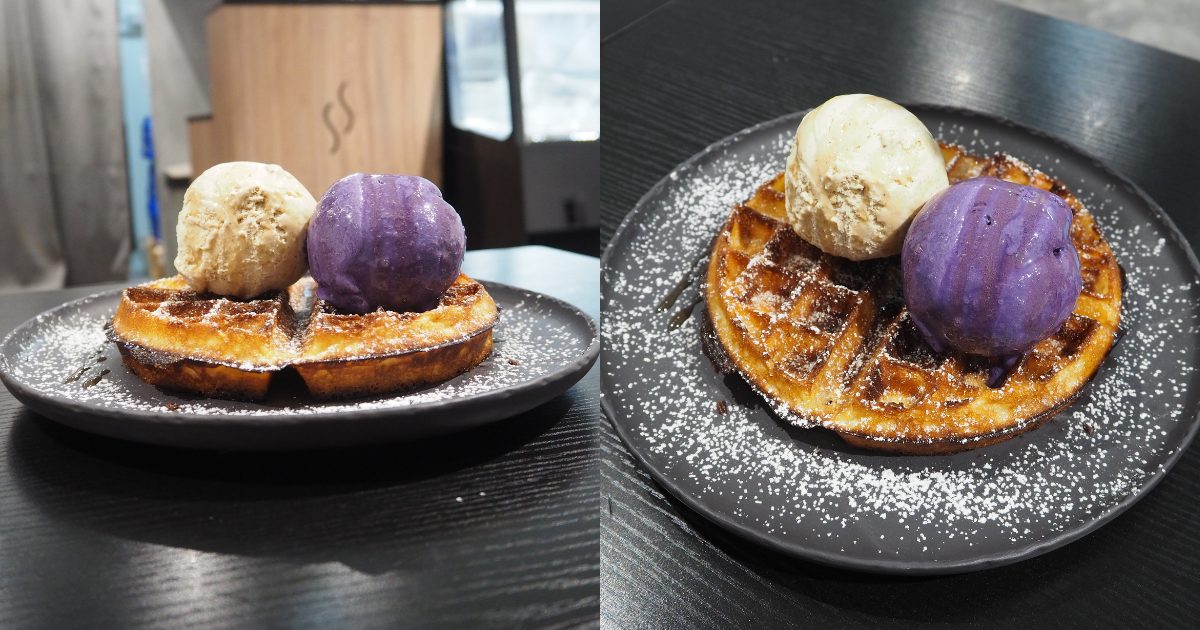 supper spots - A photo of Burnt Cones' smoked waffles with Ube and Earl Grey