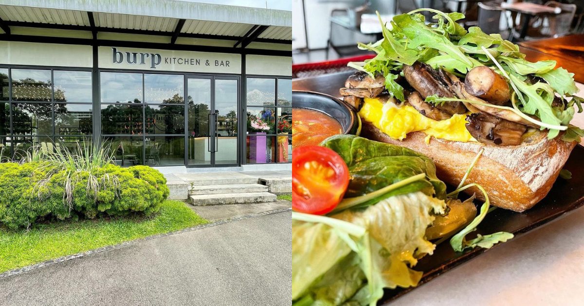 Burp Kitchen & Bar - A picture of the storefront and the truffle mushroom and egg toast