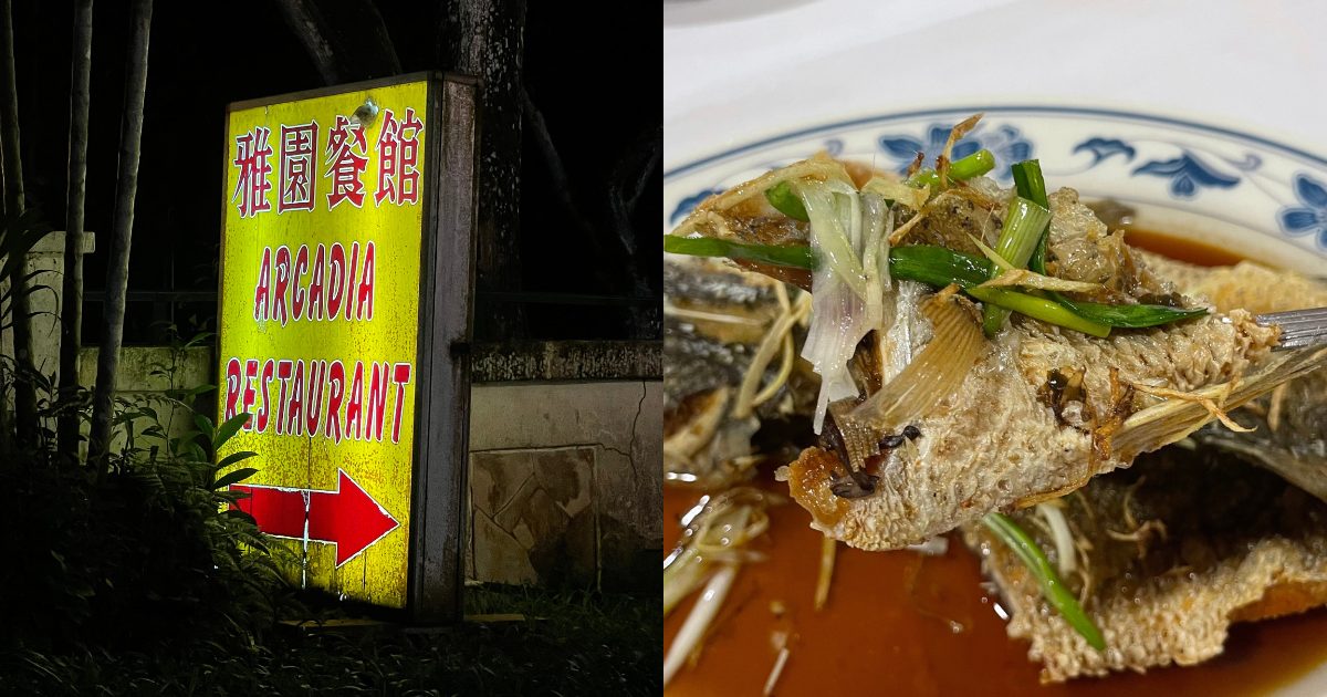 Deep fried fish and Arcadia signage